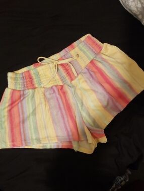 No Boundaries Pastel Rainbow Stripe High Waist Shorts